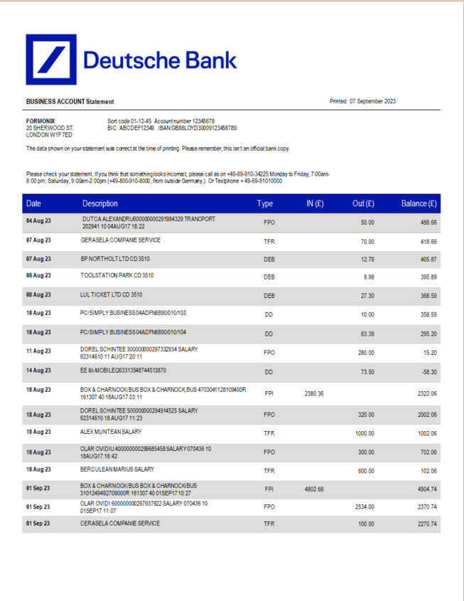 Modèle Word et PDF de déclaration d'entreprise de la Deutsche Bank